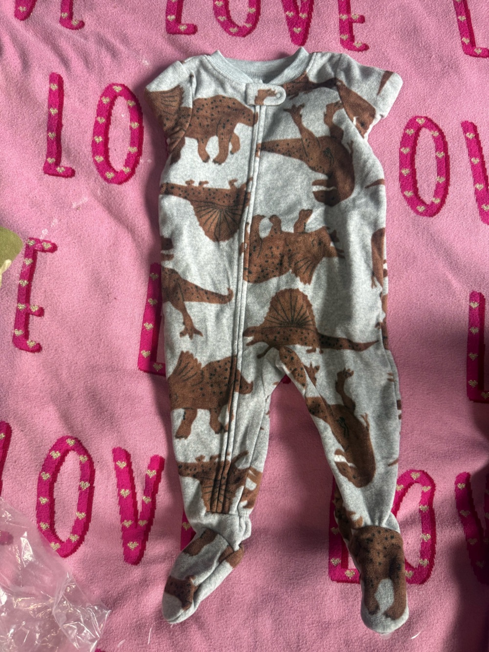 Carter's Gray Footed One-Piece with Brown Dinosaur Print NWOT
